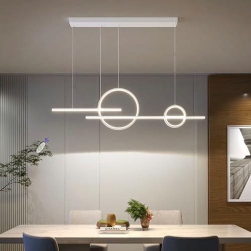 Moderne LED Hängelampe Esstisch, 56W LED Hängeleuchte & Pendelleuchten Höhenverstellbar, 110cm Dimmbar Mit Fernbedienung Hängeleuchte Esstischlampe, 3000K-6500K Esszimmerlampen Küchen Lampen (Weiß)