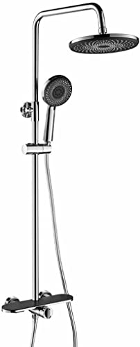 DERBUT Duschsystem 10 Zoll, Duscharmatur-Set, Wandmontage, Regendusche, Kombi-Set, Einhand-Wanne und Duschverkleidungs-Set mit Wannenauslauf, Handbrause und rundem Regenduschkopf,Chro