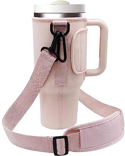Water Bottle Carrier Bag Holder for Stanley Cup, Fit Stanley Tumbler 40 oz,Water Bottle Sling Bag Sleeve Holder Carrier with Adjustable Shoulder Strap (Pink)