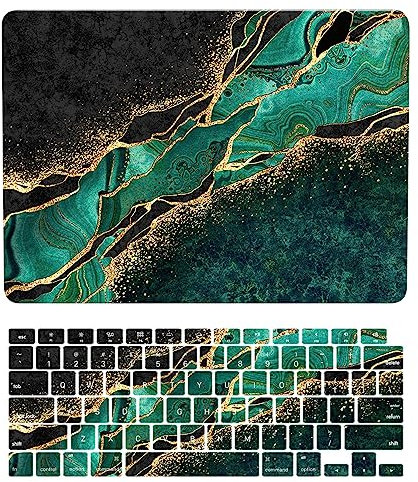 Laptop Hülle für Neues MacBook Air 13 Zoll Modell A1932 A2179 A2337 M1 mit Retina Display and Touch ID 2020 2019 2018 Freisetzung, Plastik Hartschale Case Cover & Tastaturschutz, Grüner Marmor
