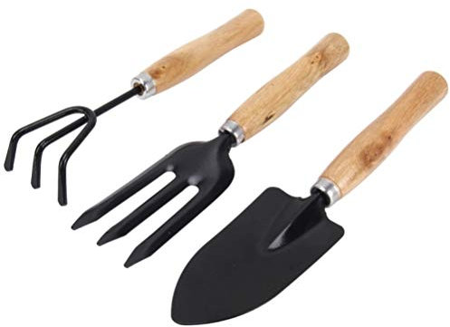 3PCS Gardening Tools Set, Mini Gardening Potted Tool Gardening Shovel Rake Fork Set with Wooden Handle for Weed Removal Digging (Assorted Color)