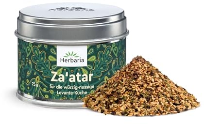 Herbaria Za'atar bio 25g S-Dose – Zatar Gewürz, Zaatar Gewürz - orientalische Bio-Gewürzmischung für Gerichte der Levante Küche - mit erlesenen Zutaten - in nachhaltiger Aromaschutz-Dose