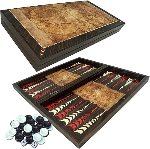 PrimoLiving Deluxe Holz Backgammon Spielset Globe S – 28,5 x 28 cm