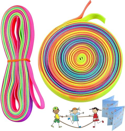 Encuryna Gummitwist Kids Gummitwist Set Rainbow Saltar Goma Goma Longitud 6 m + 3 m, Goma elástica para saltar, cuerda elástica para saltar, cuerda elástica, cuerda de dedo, cuerda de hilo, regalos