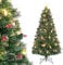 GYMAX 5FT/6FT Pre-lit Fiber Optic Christmas Tree, Artificial Xmas Tree with Warm White LED Lights, 8 Lighting Modes, Pine Needle, Red Berries, Pine Cones & Kerosene Lamps, Festival Decor Tree (180cm)