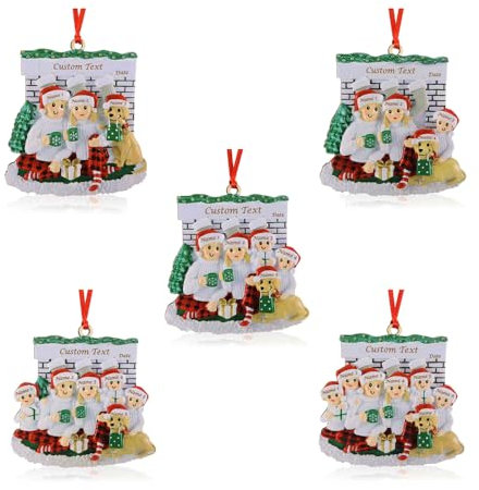 Lam Hub Fong Personalised Christmas Ornaments with Name Christmas Tree Decorations Wooden XMAS Tree Hanging Ornaments Gift for Family (Family of 4, family and dog)