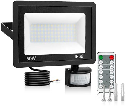 Security Lights Outdoor Motion Sensor, 50W PIR Lights Outdoor with Remote Control, 6500K Led Security Lights with Motion Sensor Mains Powered IP66 Waterproof Security Light for Garden,Forecourt