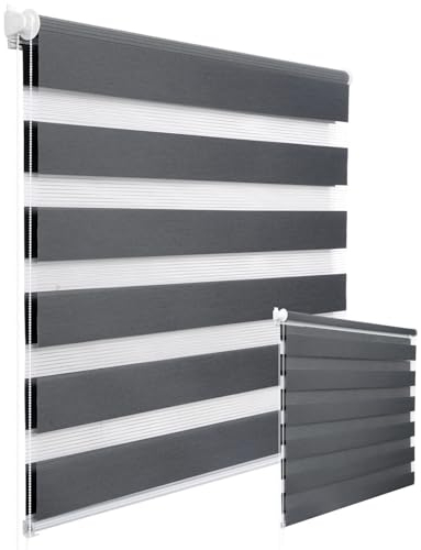 WOLTU 2 Stück Doppelrollo Klemmfix ohne Bohren Duo Rollo Klemmrollo für Fenster mit Klemmträger, Fensterrollo Lichtdurchlässig & Verdunkelnd Wandmontage, Dunkelgrau 120x150 cm (Stoffbreite 116 cm)