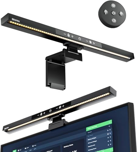 BlitzMax Lampada da Monitor con Telecomando+Touch Control, 42cm Lampada da Scrivania LED USB, Dimmerazione e Temperatura colore continue, Funzione memoria, Antiriflesso Schermo, Casa/Ufficio/Gioco