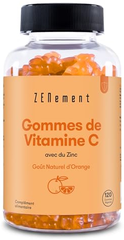 Vitamin C and Zinc Gummies for Adults & Kids, 250mg VIT C as L-Ascorbic Acid, 6mg Zinc | 120 Chewable Vitamin C Gummies | Natural Orange Flavour | Antioxidant, Immune Support | Zenement