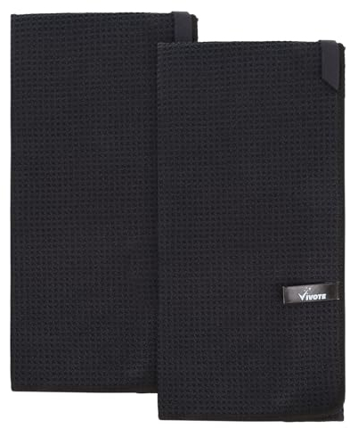 VIVOTE 2 Pack Microfiber Tea Towels, Kitchen Towels, Super Absorbent & Quick Drying Tea Towels for Kitchen, Kitchen Towels Set, Durable No Lint Cleaning Cloth 50X70cm, Black 380gsm