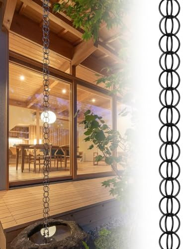 Metal Rain Chain Rings, Rain Downspout Catcher Chain for Gazebo/Patio/Garden, Black Rain Chain Roof Gutter Hanging Ornament (Size : 4.5m (14.8ft))