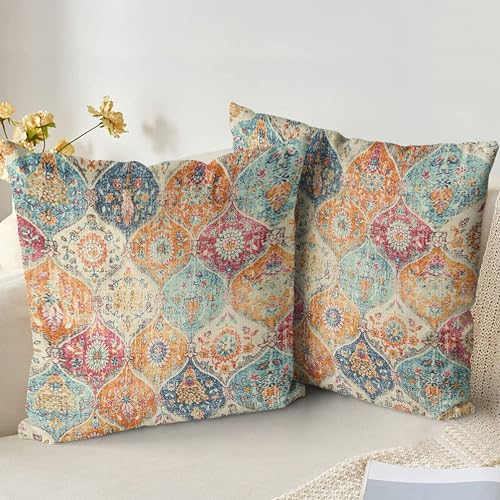 XPHZZL Boho Kissenbezug 45 x 45 cm 2er Set Dekorative Kissenbezüge Böhmische Ethno Stil Vintage Sofakissen Zierkissen Dekokissen für Wohnzimmer Schlafzimmer Sofa Home Decor - Cremefarben