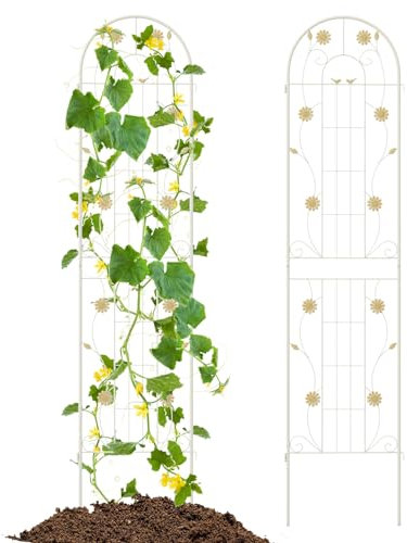 GOPLUS Lot de 2/4 Treillis Jardin pour Plantes Grimpantes, Treillis pour Plantes 1,8M/2,2M en Métal Galvanisé, Treillis Décoratif pour Plantes, Légumes, Fleurs, Vignes (Tournesol Blanc|50x220CM,2)