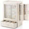 VALNDO Armoire à bijoux à 5 niveaux, avec couvercle en verre, grande, tiroirs latéraux, organisateur de bijoux vertical, organisateur de bijoux moderne, beige-rose