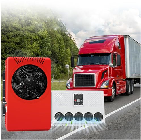 24V RV Air Conditioner, DC Split Type 2200W Truck Rooftop Air Conditioner Unit, Cooling Parking Conditioning For Camping Vehicles, Trucks, RVs, Trailers, Excavators, Vans(Red)