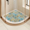 Tapis de douche d'angle pour douche intérieure, antidérapant, anti-moisissure, en luffa, quadrant incurvé pour salle de bain avec évacuation (bleu, 60 x 60 cm)
