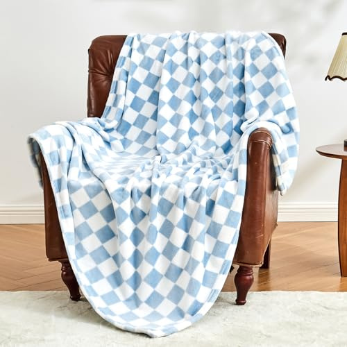 Edenleaf Karierte Decke, Flanell-Überwurf, Decken, weich, gemütlich, kariert, Gitterdruck, Schachbrett, Gingham-Muster, Überwürfe für Bett, Sofa, Couch für alle Jahreszeiten, 127 x 152 cm, Blau