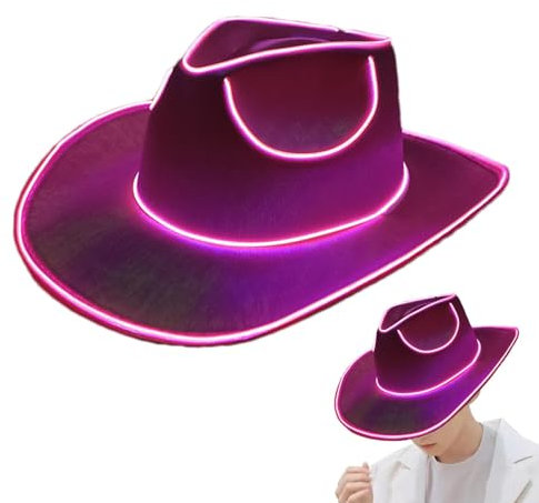 LED Hut Cowboy Mit Beleuchtung, Neon Disko Party Kappe Kopfbedeckung Cowboyhu, Für Weihnachten, Halloween, Geburtstag, Hochzeit, Festival, Party