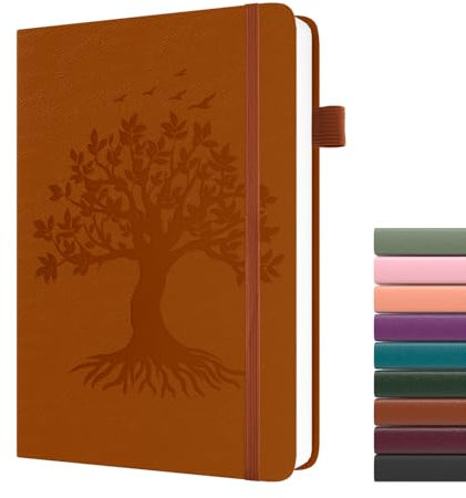 Dzhzal Liniertes Tagebuch Baum des Lebens, A5 Liniert 120 g/m², Dickes Tagebuch, 365 Seiten, Leder-Hardcover, Tagebuch für Frauen und Männer, Schreibnotizbuch mit Stiftschlaufe und Innentasche