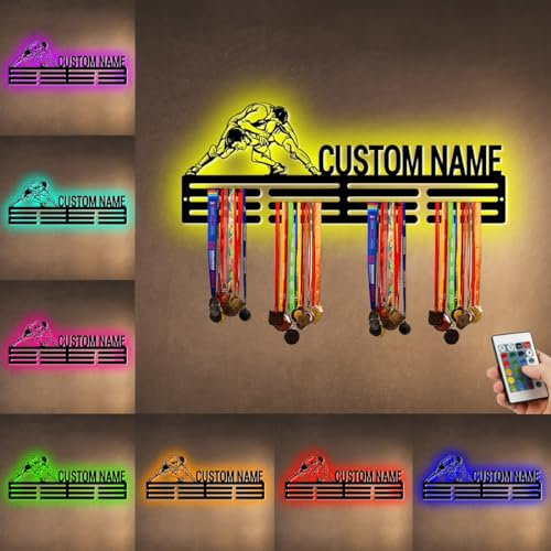 ASD Jewerly Personalisierte Name Metall Ringen Medaille Aufhänger Halter Display Rack für Auszeichnungen Bänder mit LED-Licht, kundenspezifische Sport Medaille Aufhänger Display Award Rack