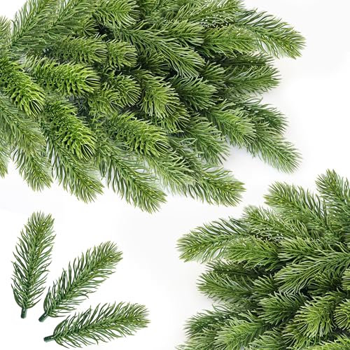 ROLLWAY 50 Stück Künstliche Tannenzweige zum Basteln 10CM, Kleine Tannenzweige Künstlich wie Echt Deko Tannenzweige Kunst Tannengrün Zweige Tanne Künstlich für DIY Adventskranz Weihnachtsdeko