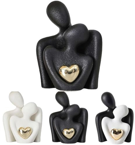 Umarmende Paar-Statuen, abstrakte Figur, Statue, Keramik, Paar, Statuen, moderne romantische Liebes-Skulpturen für Valentinstag, Heimdekoration, eramische Paardekoration, Zuhause, Wohnzimmer (Schwarz,