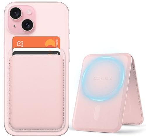 OCASE Porte-Cartes Magnétique, Support Réglable, Compatible avec MagSafe, Cuir Synthétique, pour iPhone Séries 16/15/14/13/12 (Exclu Séries Mini) et Coque per MagSafe - Rosé