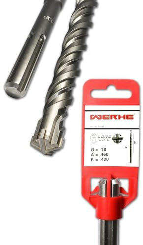 WERHE Betonbohrer SDS MAX 18x460mm – Hammerbohrer für Beton und Ziegel – 4-Schneiden