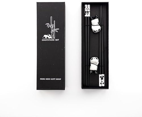 2 Pairs Reusable Panda Chopstick Set – Dishwasher Safe Fiberglass Chopsticks with Ceramic Panda Rest | Durable Chopsticks for Sushi, Noodles & Rice | Elegant Gift for Food Lovers (Panda Design 1)