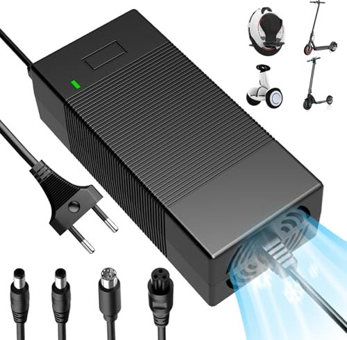 Dufuso Chargeur Trotinette Electrique Universel, 42V 3A Chargeur Hoverboard avec 4 Connecteurs, pour Toutes Les Batteries Lithium de 36V, Charge Rapide, Compatible avec Ninebot, Xiaomi