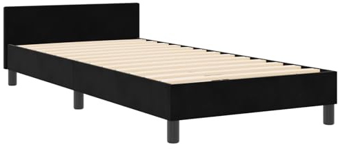 vidaXL Schwarzes Samt Bettgestell 100 x 200 cm mit Kristallknopf-Polsterung. Metall- und Holzbau. Stylisches, modernes Design für Schlafzimmermöbel und Heimtextilien. Geräumig und gemütlich.