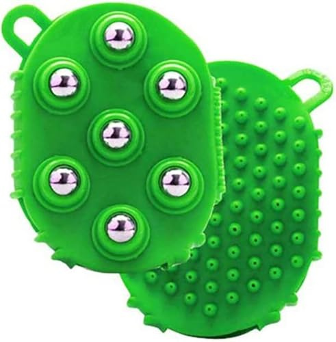 Lymphdrainage Handschuhe Handheld Massage Ball Relief, Massage-Ball, Beauty Roller Körperpflege Muskeln Relief Tool mit 7 Metall-Roller-Ball, 360-Grad-Massage-Roller für Hals, Rücken, Beine (Grün)