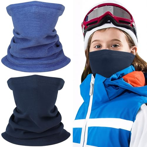 Awumbuk Schlauchschal Kinder, Fleece Schal Kinder Jungen Mädchen Winddicht Kinderschal Loop Schal Winter Halswärmer Schwarz Halstuch Ski Maske Multifunktionstuch 2 Stück