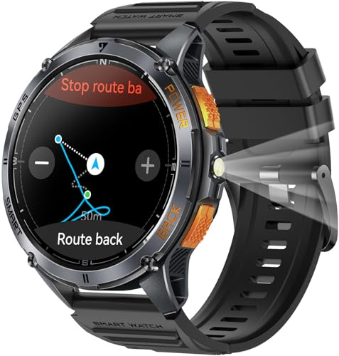 GPS Smartwatch Herren Militär Sportuhr mit Kompass Höhenmessr Barometer Fitnessuhr Herzfrequenz Blutdruck Fitnesstracker Schrittzähler Outdoor Laufuhr LED Taschenlampe Tactical Watch Telefonfunktion