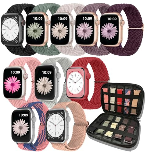 10 Pack Braided Stretchy Strap Compatible with Apple Watch Band 38mm 40mm 41mm 42mm 44mm 45mm 46mm 49mm Women Men,With Watch Strap Storage Case for iWatch Ultra Series10 9 8 7 6 5 4 3 2 SE
