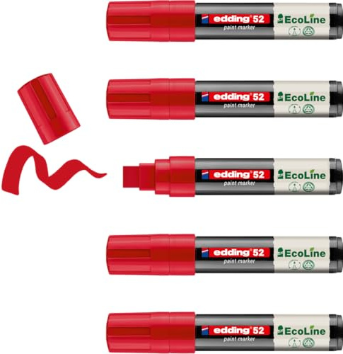 edding 52 EcoLine Lackmarker – rot – 5 Stück – Rundspitze 4-15 mm – wasserbasierte Tinte, stark deckend & wasserfest – Lackstift für Glas, Stein, Holz, Kunststoff und Papier