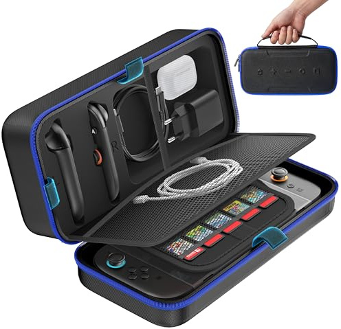 OIVO Switch 2 Tasche für Nintendo Switch/OLED/2 Modell, große Tragetasche für Joycon und EU Netzteil, Harte Hülle mit Aufbewahrung für 26 Spiele & Zubehör, Blau