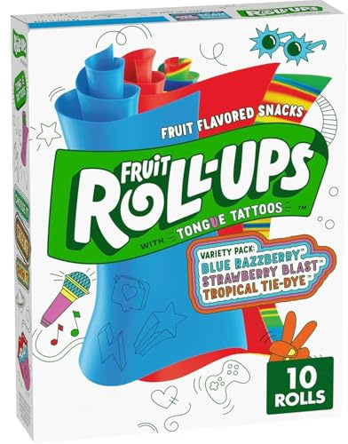 Variety Pack – 10er Pack (141 g) – Tropical Tie Dye, Strawberry & Blue Razzberry – Fruchtrollen zum Abrollen