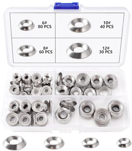 Lyeteung 210 PCS 6# 8# 10# 12# 304 Stainless Steel Countersunk Washer Assortment Kit, Cup Finishing Washer, for Screws