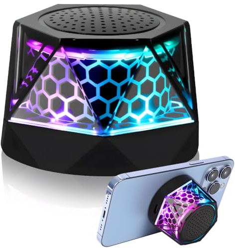 vsshe Bluetooth Magnetico, Altoparlante wireless magnetico G300, con Luce RGB e supporto per telefono, mini scatola sonora portatile Bluetooth con Base magnetica, per superficie metallica