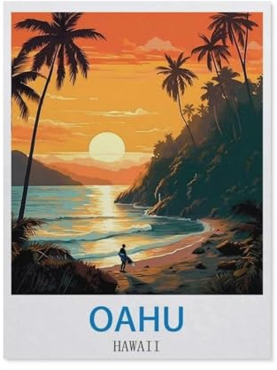 Jigsaw Puzzle 1500 Pieces for Adults，Oahu Hawaii Vintage Travel Posters Surf，Unique Suitable for Teenagers and Adults, Home Decoration（57x87CM）-CJ84