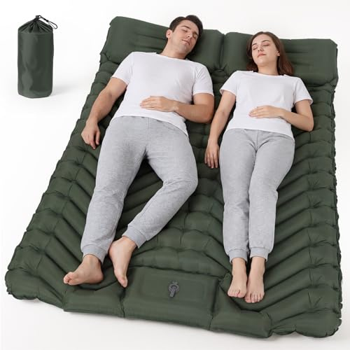 HAUSPROFI Double Camping Sleeping Mat, Ultra-light Camping Air Mattress for 2 People with Foot Pump & Pillow, Compact and Lightweight Inflatable Mattress, Camping Mat for Hiking, Beach and Outdoor Use