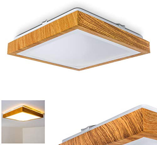 HOFSTEIN LED Deckenleuchte Sora, eckige aus Metall in moderner Holz-Optik, 18 Watt, 1380 Lumen, Lichtfarbe 3000 Kelvin (warmweiß), IP44, auch für das Badezimmer geeignet