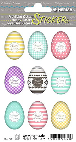 HERMA 1728 Aufkleber Ostereier Bunt klein, 27 Stück, Ostern Sticker mit Ostermotiven, Happy Easter Etiketten für Ostergeschenke Osterdeko Scrapbooking Dekoration Geschenk Briefe DIY Basteln