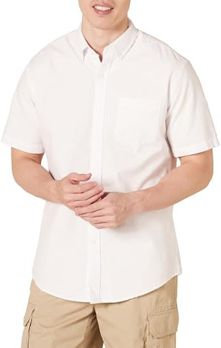 Amazon Essentials Men's Regular-Fit Short-Sleeve Pocket Oxford Shirt, White, S