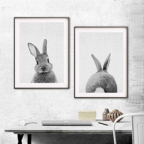 SpirWoRchlan 2er Set Kinderzimmer Poster Babyzimmer Ohne Bilderrahmen Mädchen Kinderposter Kunstdruck Babyzimmer Bilder Mädchen Deko Dekoration Kinderzimmer (Kaninchen, 30x40cm)