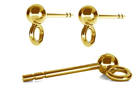 DIY925 1 Paar Ohrstecker 925 Sterling Silber 24K vergoldet mit 3mm Kugel Ohrschmuck Rohling für die Schmuckherstellung