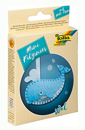folia 52906 - Filz Nähset für Kinder-Mini Filzinie, Anhänger Wal, 9 teilig - Filznähset zur Herstellung eines selbstgenähten Anhängers