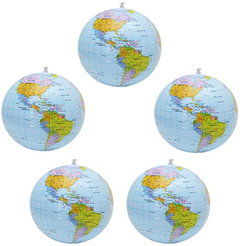 YuChiSX 5 Stück Aufblasbare Globe PVC World Globe aufblasbar Earth Beach Ball für Strand Spielen oder Lehre, ideal für Strand, Pool, Geburtstagsfeiern,Wissenschaft Geographie Bildung